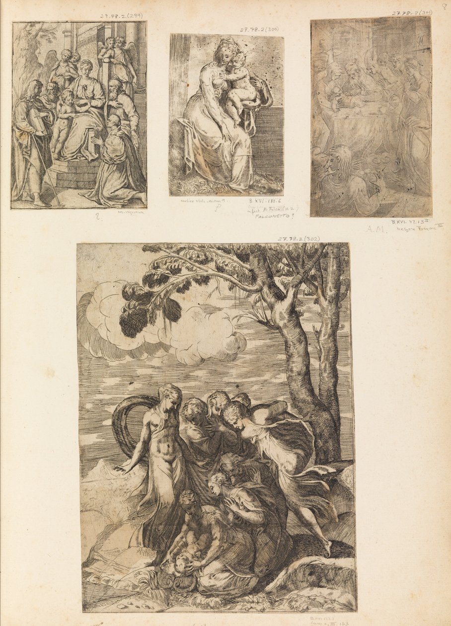 Szűz és gyermek, a körülmetélés, Mózes megmentette a Nílusból, kb. 1542-46. alkotó: Andrea Schiavone