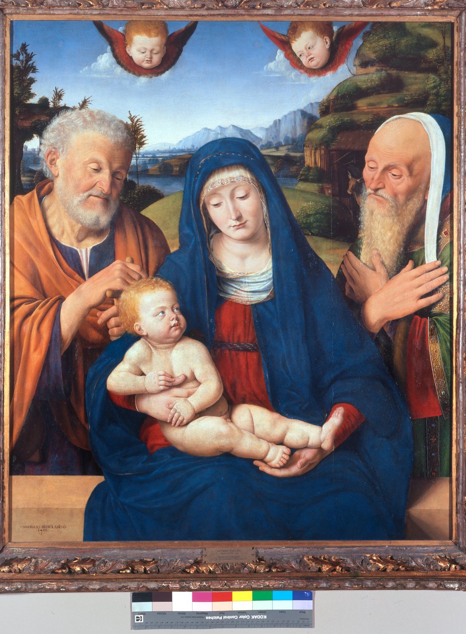 Madonna és gyermek Szent Józseffel és Szent Simeonnal alkotó: Andrea Solario