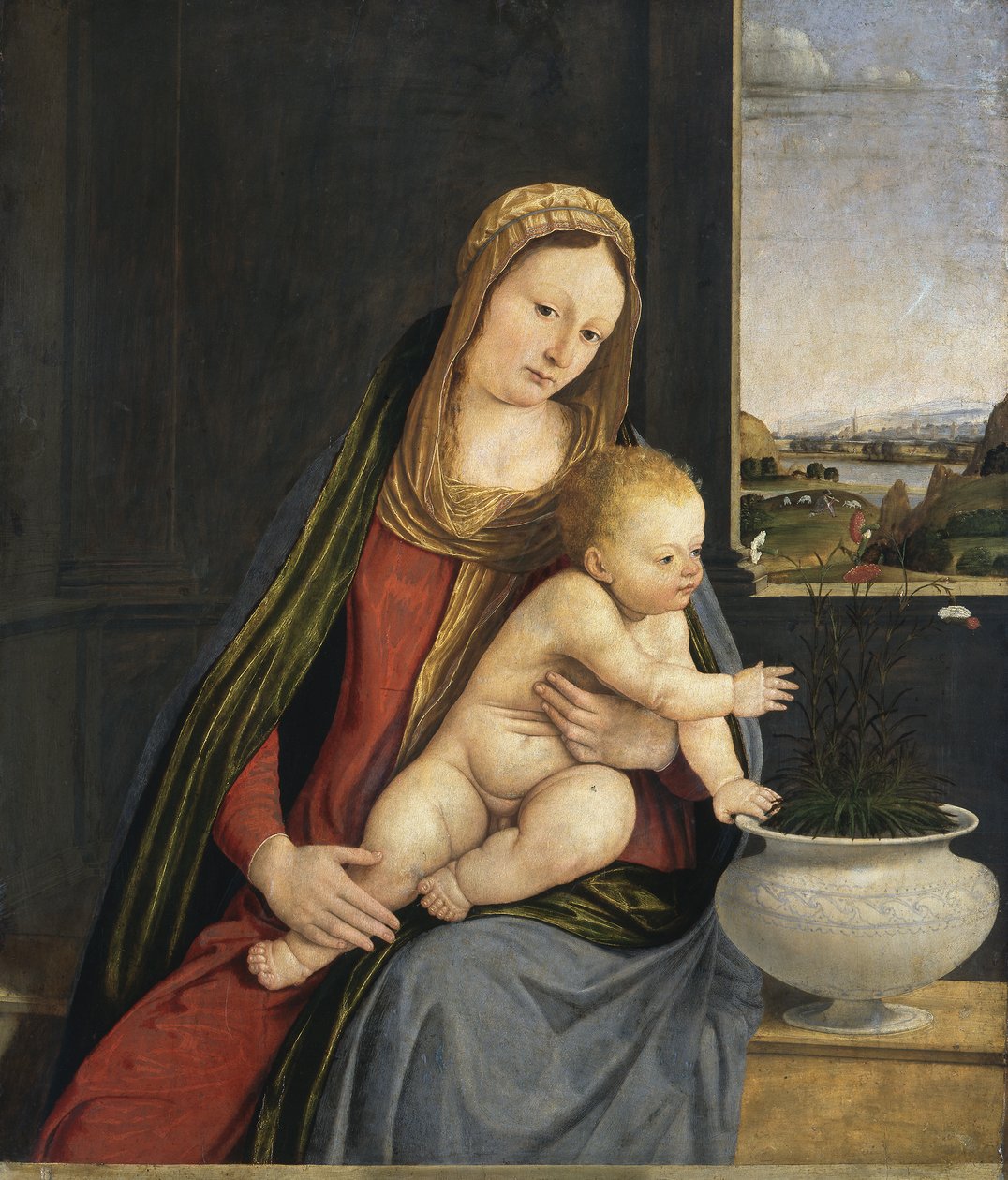 Szegfű Madonna, 1495 körül (olaj és tempera a fedélzeten) alkotó: Andrea Solario