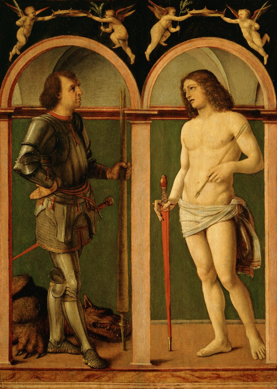 Szent György és Szent Sebestyén (olaj, falemez) alkotó: Andrea Solario