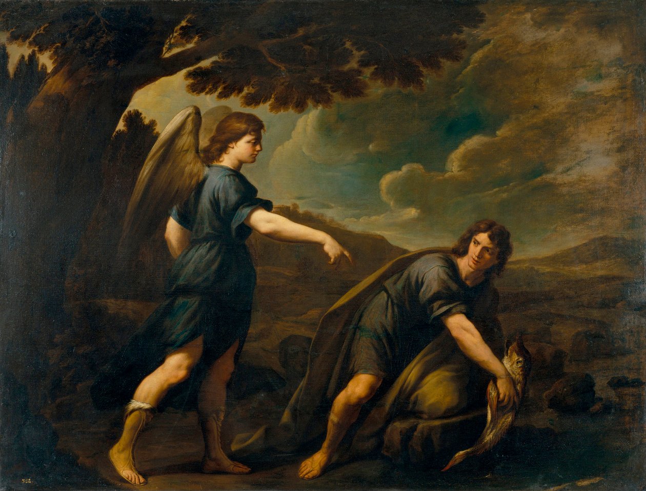 Az angyal és Tóbiás a hallal - Andrea Vaccaro (1604-1670) festménye, olaj, vászon (199,5x262 cm), 1640 körül, olasz művészet alkotó: Andrea Vaccaro
