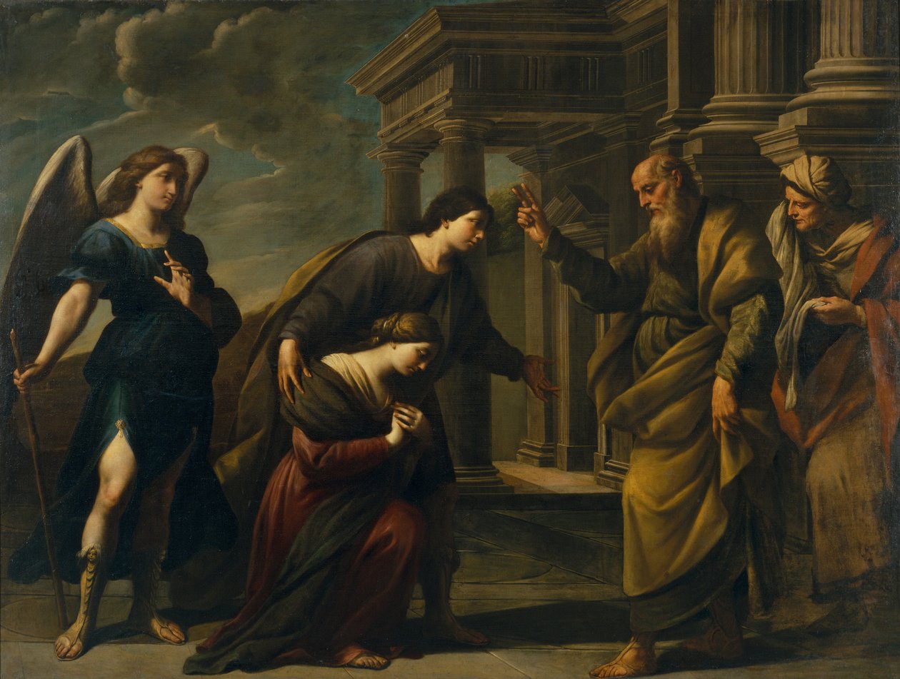 Raguels áldása lányára, Sarahra, mielőtt Tóbiással együtt elhagyta Ecbatanát, c. 1640 alkotó: Andrea Vaccaro
