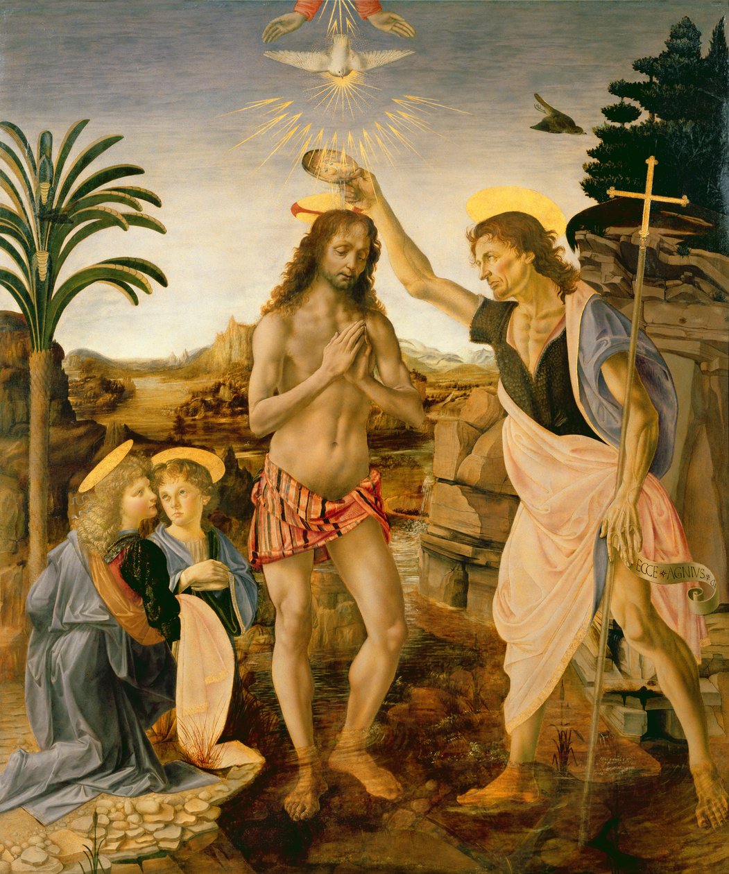 Krisztus megkeresztelkedése Keresztelő Jánostól, 1475 körül alkotó: Andrea and Vinci Verrocchio