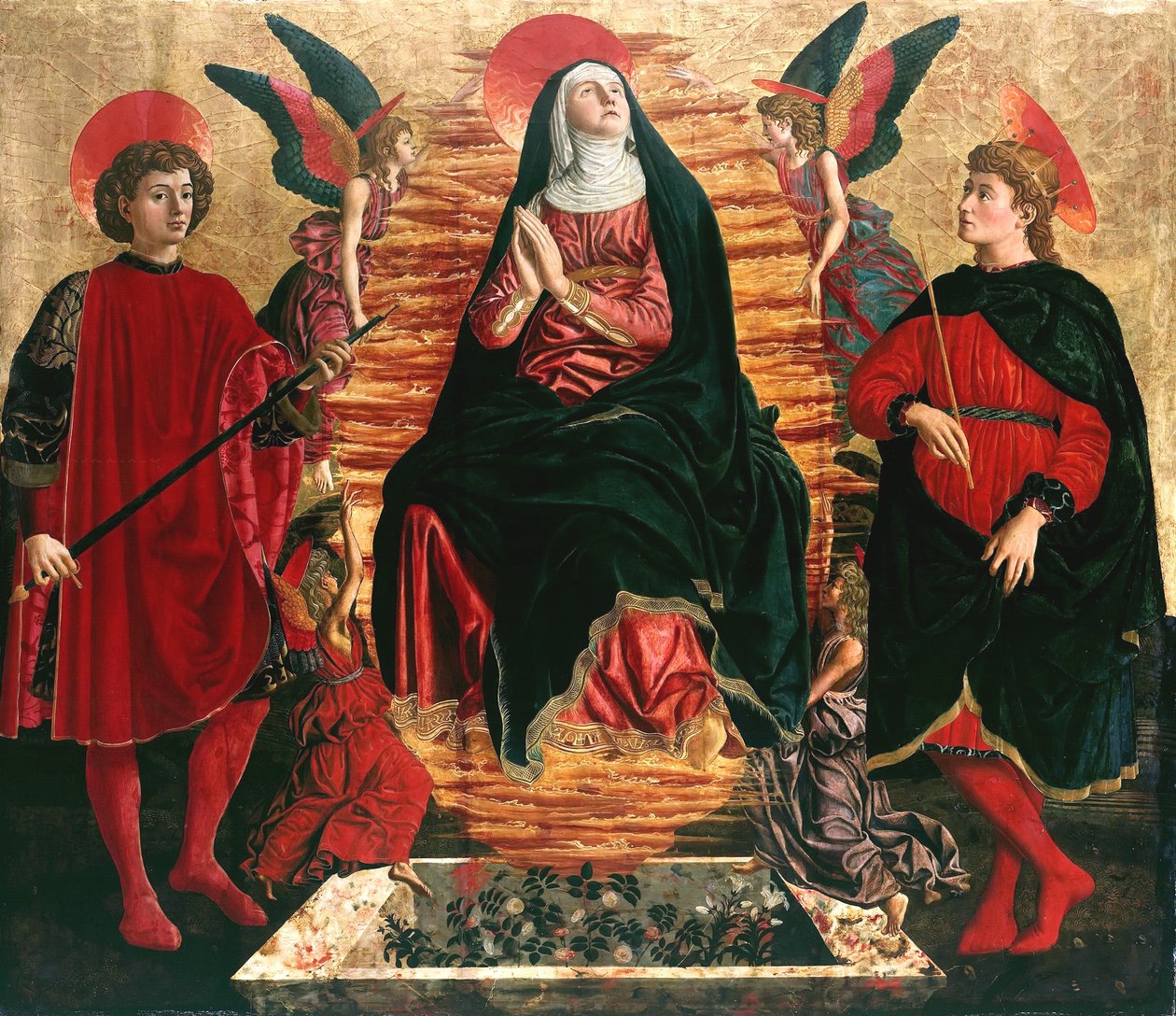 Mária mennybevétele

















































 Szent Minia és Julianus szentekkel alkotó: Andrea del Castagno