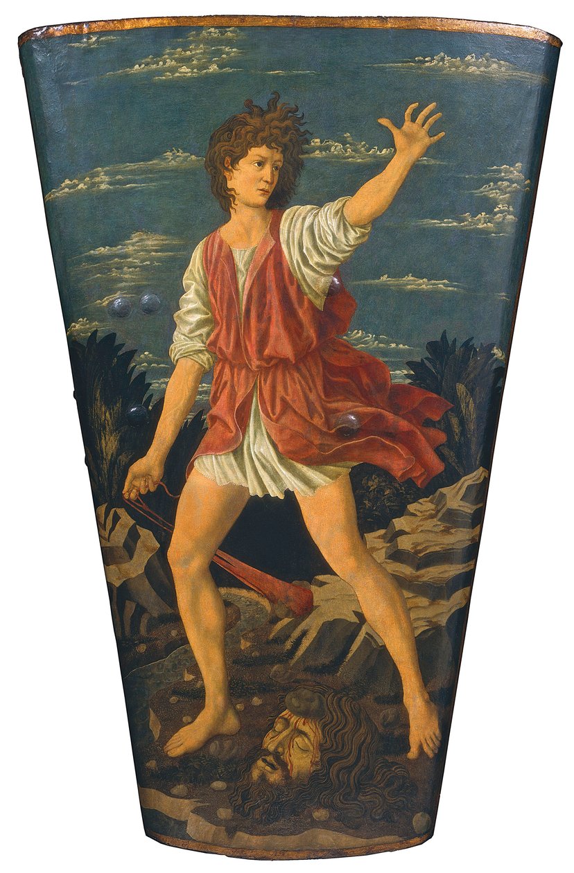 Dávid Góliát fejével, 1450-55 körül (tempera bőrön, fán) alkotó: Andrea del Castagno