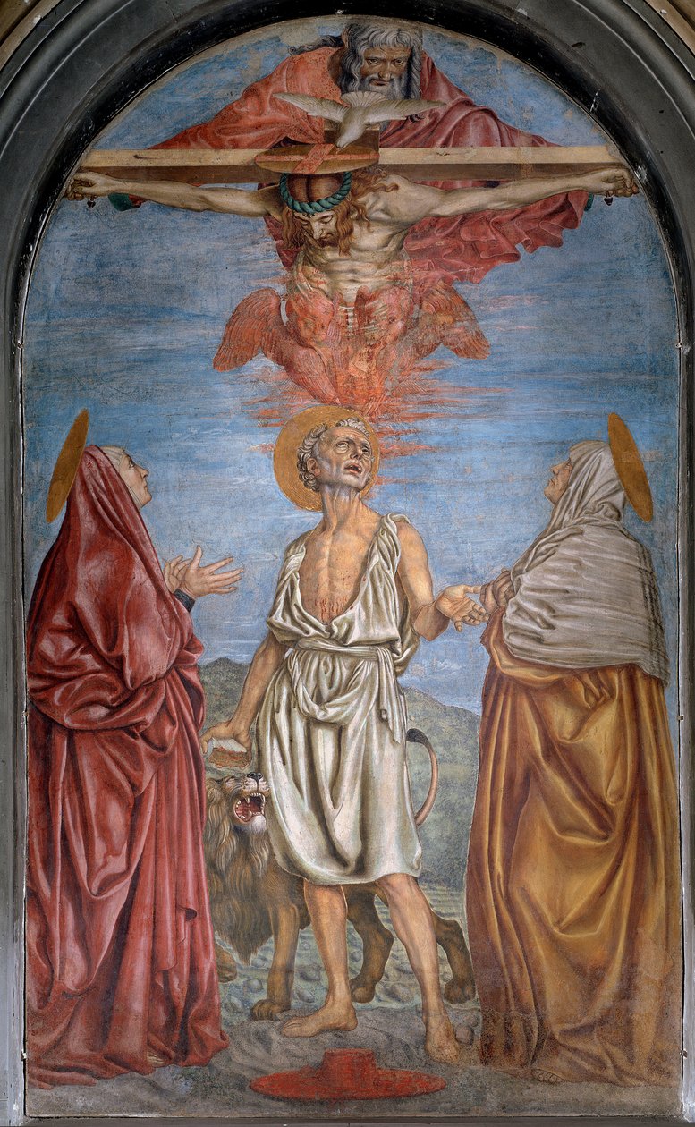 Szentháromság Istennel, Jézus Krisztussal és a Szentlélekkel (Szentlélek) Andrea del Castagno (kb. 1421-1457) freskója 296x180 cm Basilica della Santissima Annunziata, Firenze alkotó: Andrea del Castagno