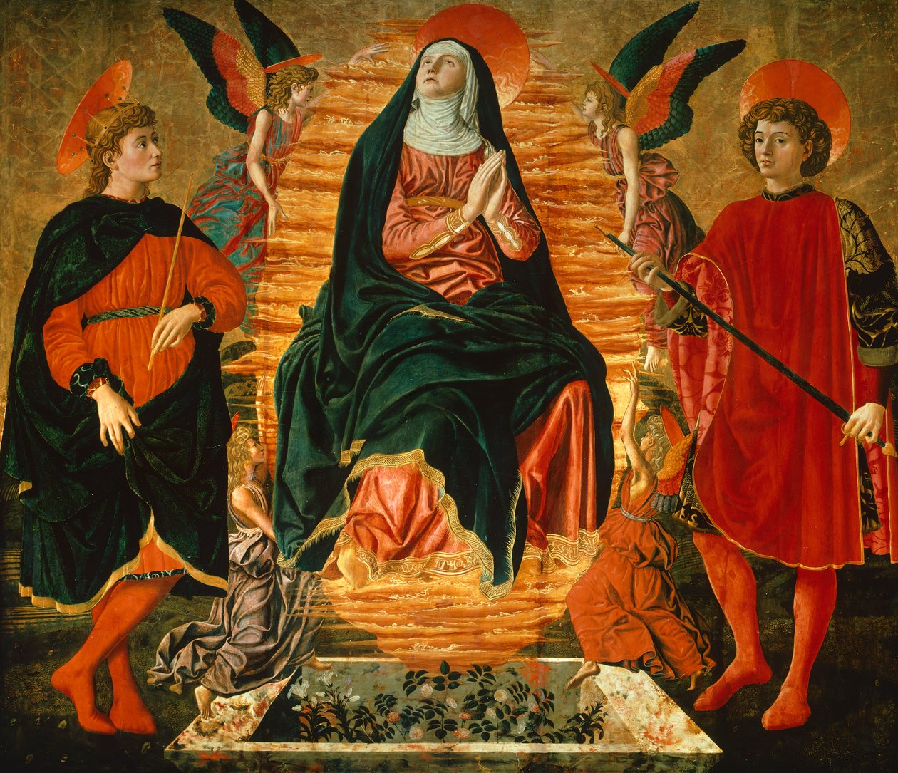 A Szűz mennybemenetele, valamint Julianus és Miniato szentek, Andrea del Castagno (kb. 1421-1457) alkotó: Andrea del Castagno
