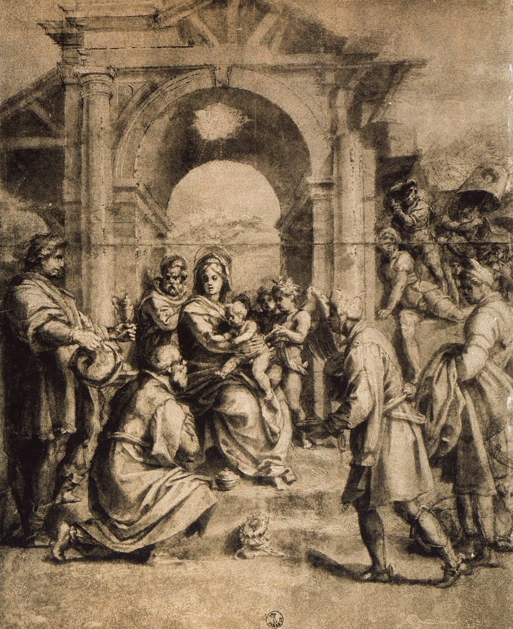 A Mágusok imádása, Andrea del Sarto rajza. Rajzok és nyomatok kabinetje, Uffizi, Firenze alkotó: Andrea del Sarto