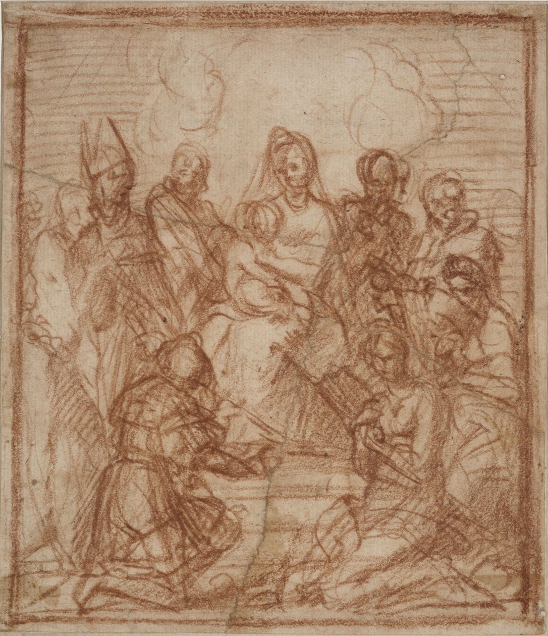 A trónoló Madonna gyermekével és nyolc szenttel Kompozíciós tanulmány, 1528 alkotó: Andrea del Sarto