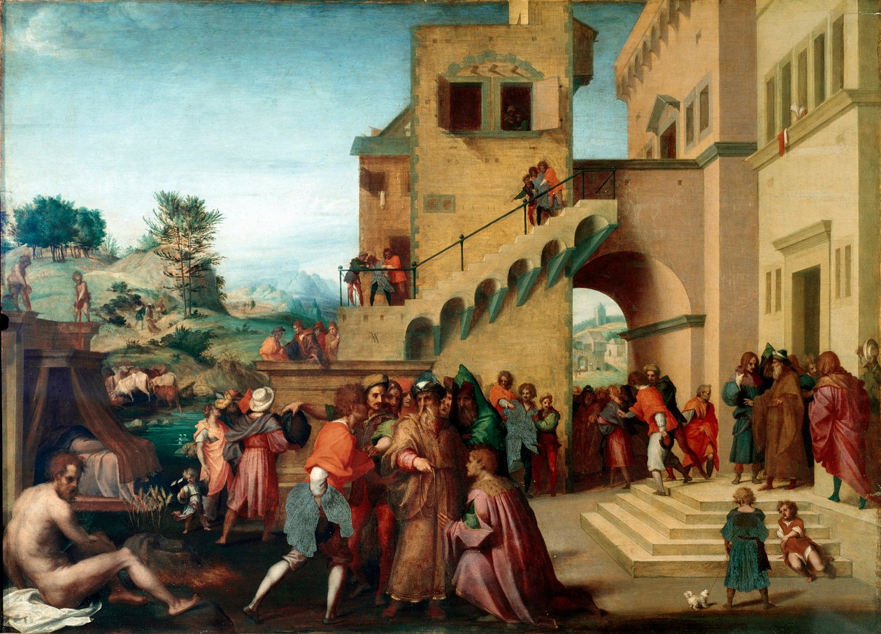 József, Jákob fia története: „József megmagyarázza a fáraó álmait”” Andrea del Sarto (1486-1530) festménye fára 1515-1517 Dim. 98x135 cm Firenze, Palazzo Pitti, Galleria Palatina alkotó: Andrea del Sarto
