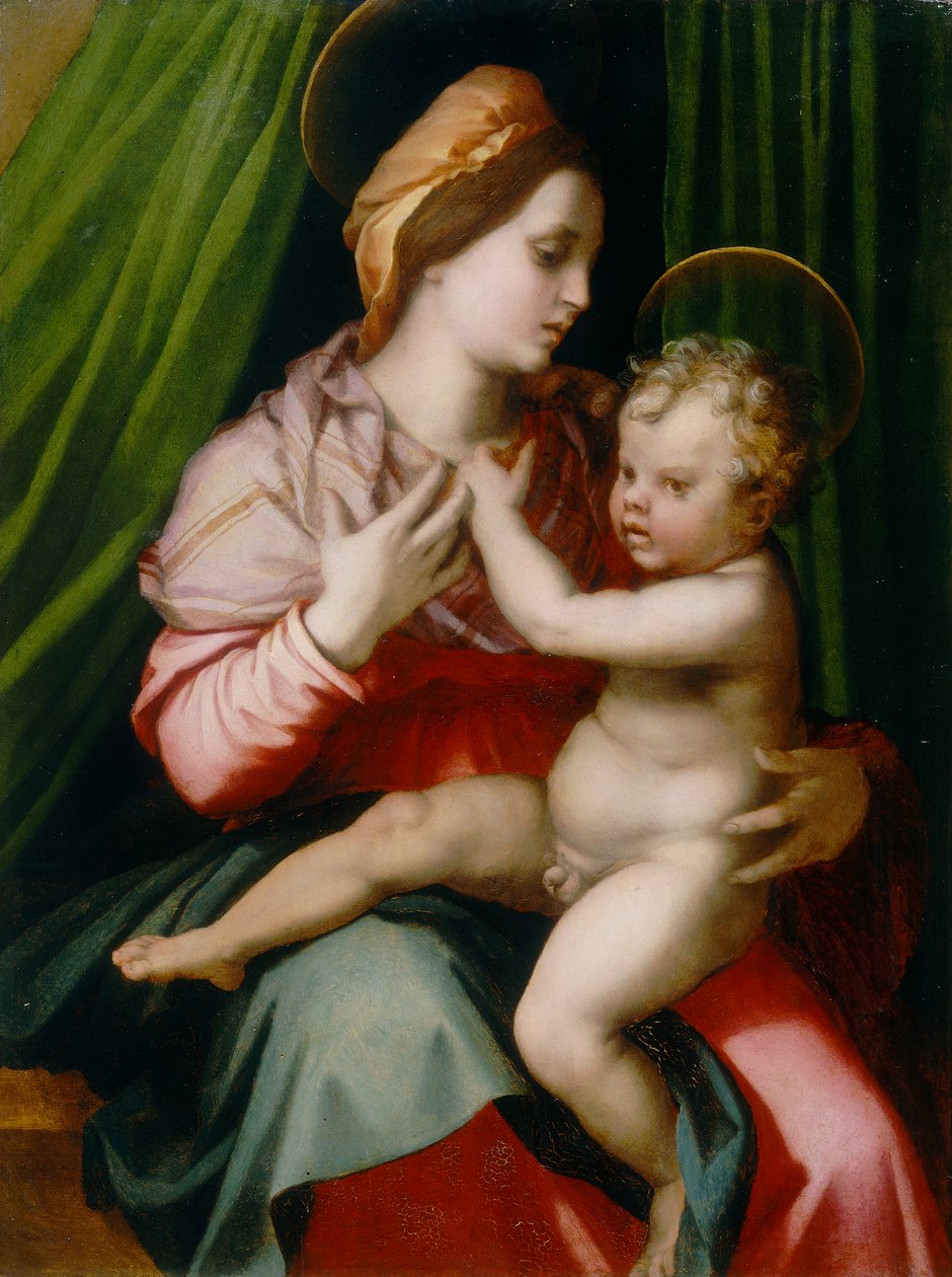 Madonna a gyermekkel, Andrea del Sarto festménye, a firenzei Pitti-palota Palatine Galériájában konzervált alkotó: Andrea del Sarto
