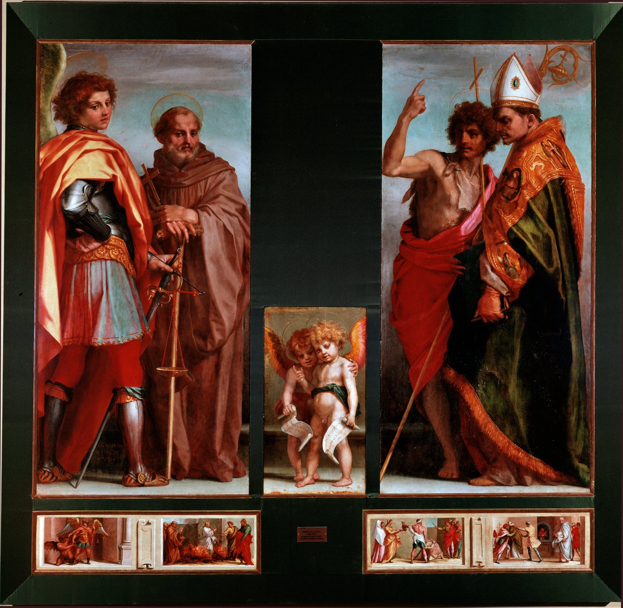 Szent Mihály, Gualbert János, Keresztelő János, Bernardo degli Uberti Predelle a Négyszentek közül. Andrea del Sarto (Andrea d