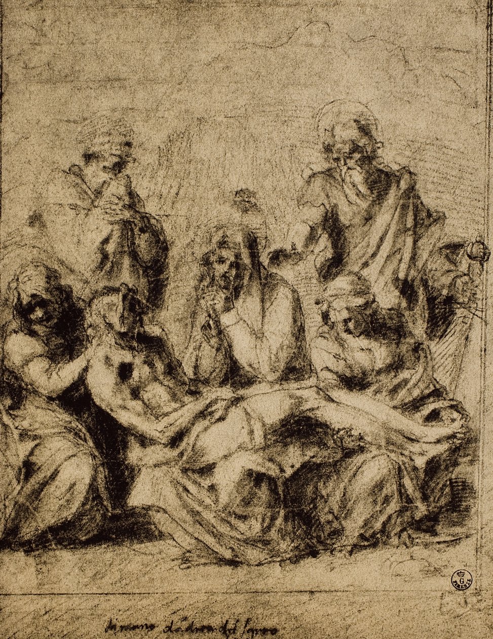 Study for the Deposition, Andrea del Sarto rajza. Rajzok és nyomatok kabinetje, Uffizi Galéria, Firenze alkotó: Andrea del Sarto