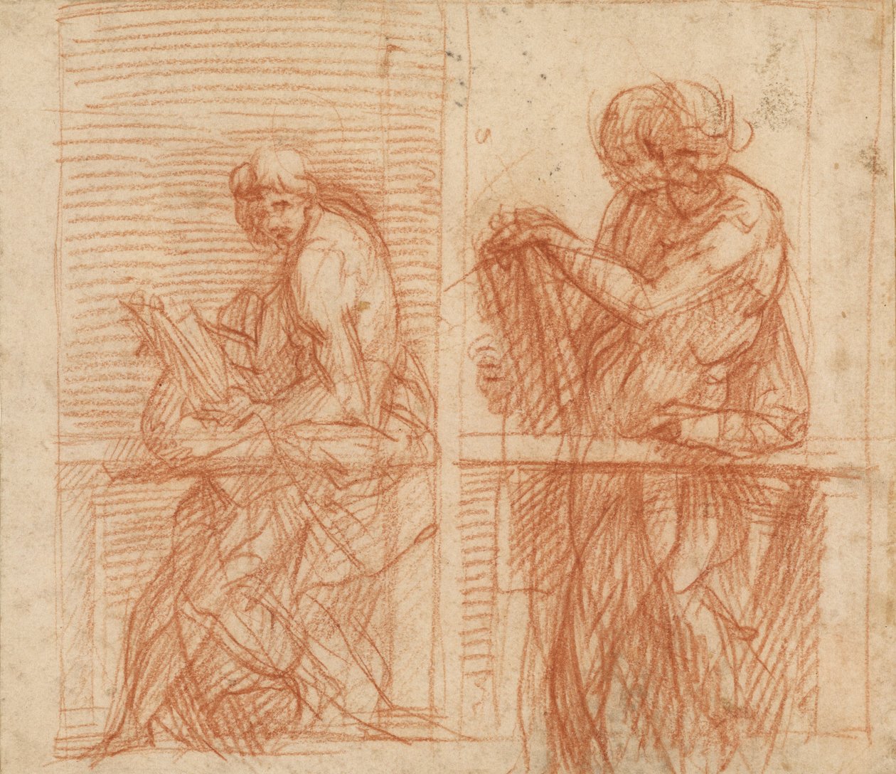 Alakok tanulmánya korlát mögött (előlap); Alakok tanulmánya korlát mögött (hátlap) alkotó: Andrea del Sarto