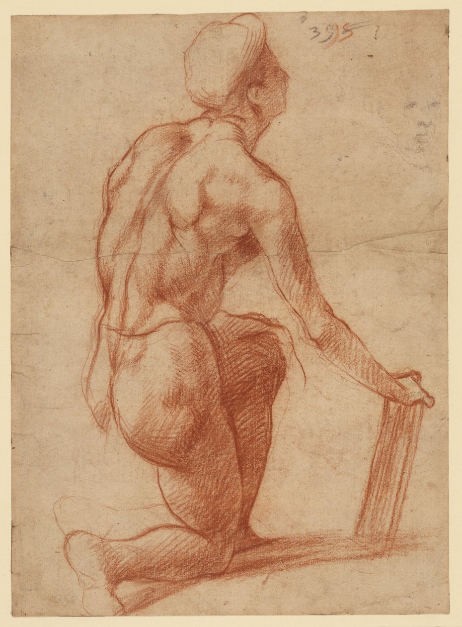 Térdelő alak tanulmánya arc vázlatával (recto); alaktanulmány és arc (verso) alkotó: Andrea del Sarto