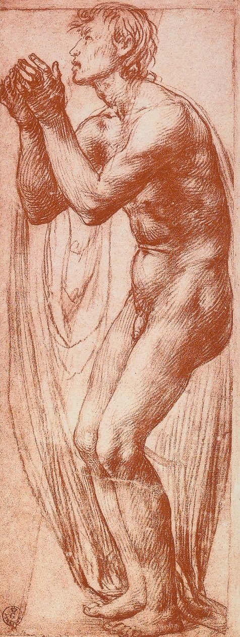 Férfialak tanulmányozása; Andrea del Sarto rajza. Rajzok és nyomatok kabinetje, Uffizi Galéria, Firenze alkotó: Andrea del Sarto