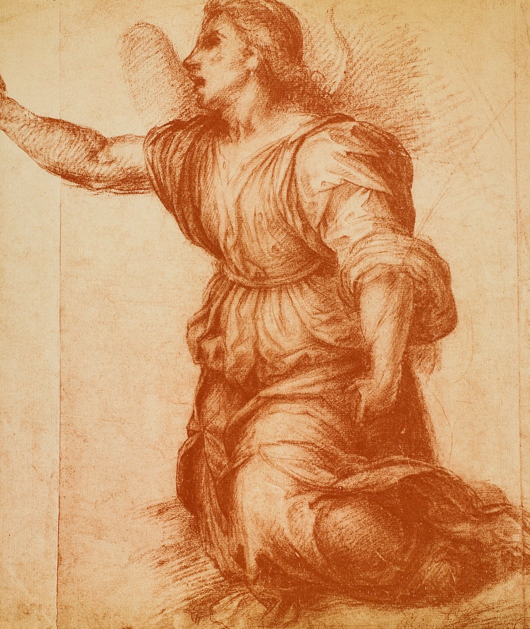 Egy angyaltanulmány, Andrea del Sarto rajza az Angyali üdvözletre, amely jelenleg a Palatina Galériában található. Rajzok és nyomatok kabinetje, Uffizi Galéria, Firenze alkotó: Andrea del Sarto