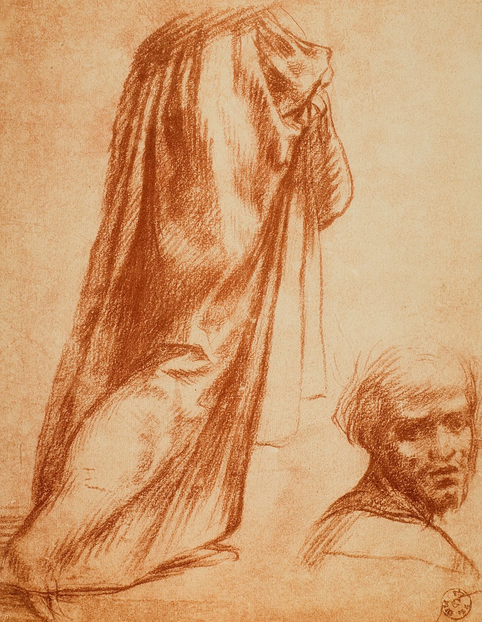 A drapériák és a férfiportré tanulmányozása; Andrea del Sarto rajza. Rajzok és nyomatok kabinetje, Uffizi Galéria, Firenze alkotó: Andrea del Sarto