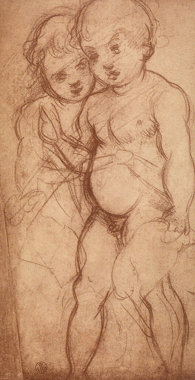 Két kerub tanulmányozása; Andrea del Sarto rajza. Rajzok és nyomatok kabinetje, Uffizi Galéria, Firenze alkotó: Andrea del Sarto