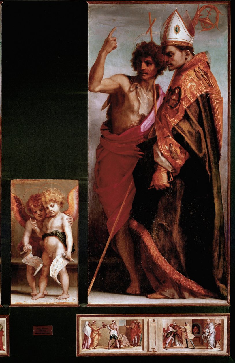 Vallombrosa oltárkép: Keresztelő Szent János és Szent Bernát degli Uberti, oldallapok. (olaj a panelen alkotó: Andrea del Sarto