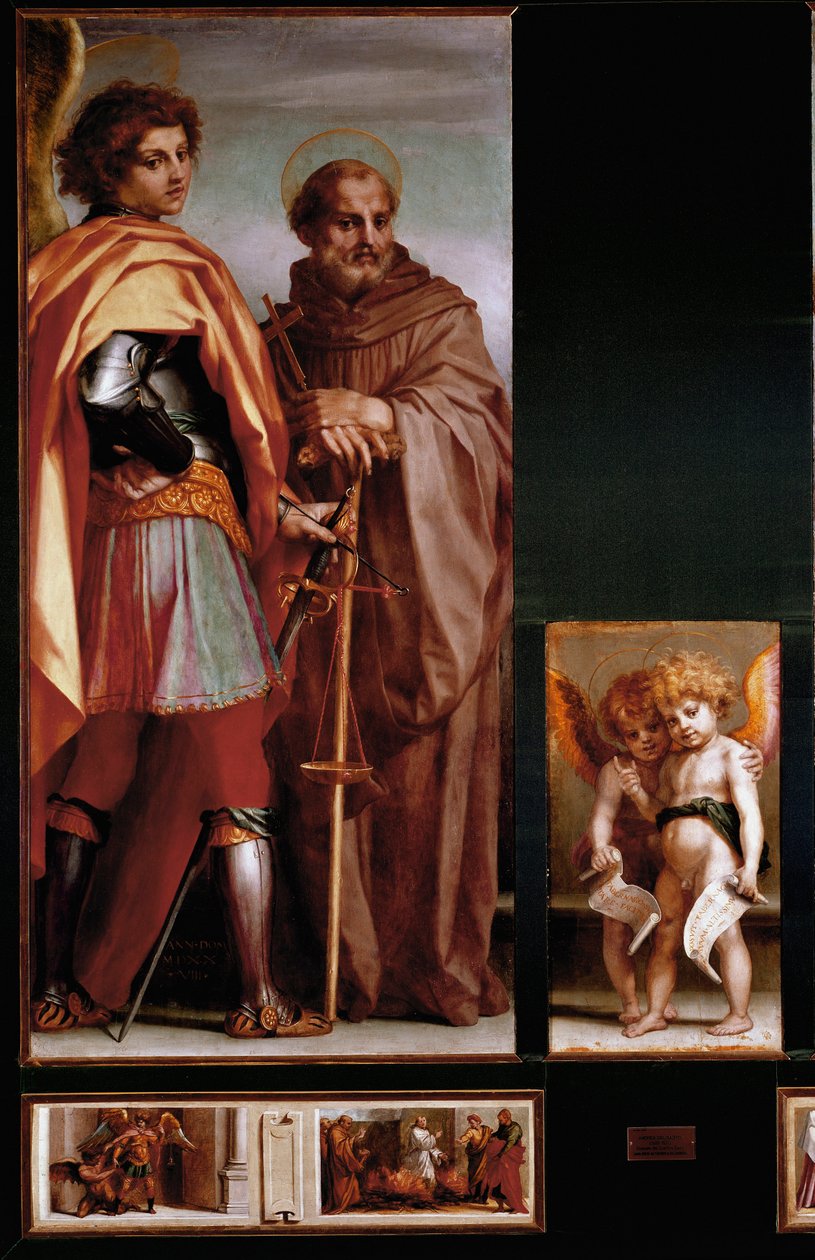 Vallombrosa oltárkép: Szent Mihály és Giovanni Gualberto, oldallapok. (olaj a panelen alkotó: Andrea del Sarto