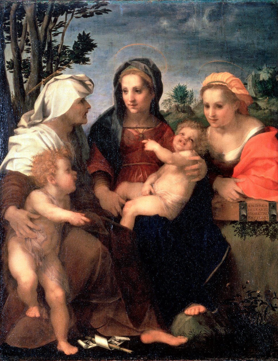 Szűz és gyermek Szent Katalinnal, Erzsébettel és Keresztelő Jánossal, 1510-es évek. alkotó: Andrea del Sarto