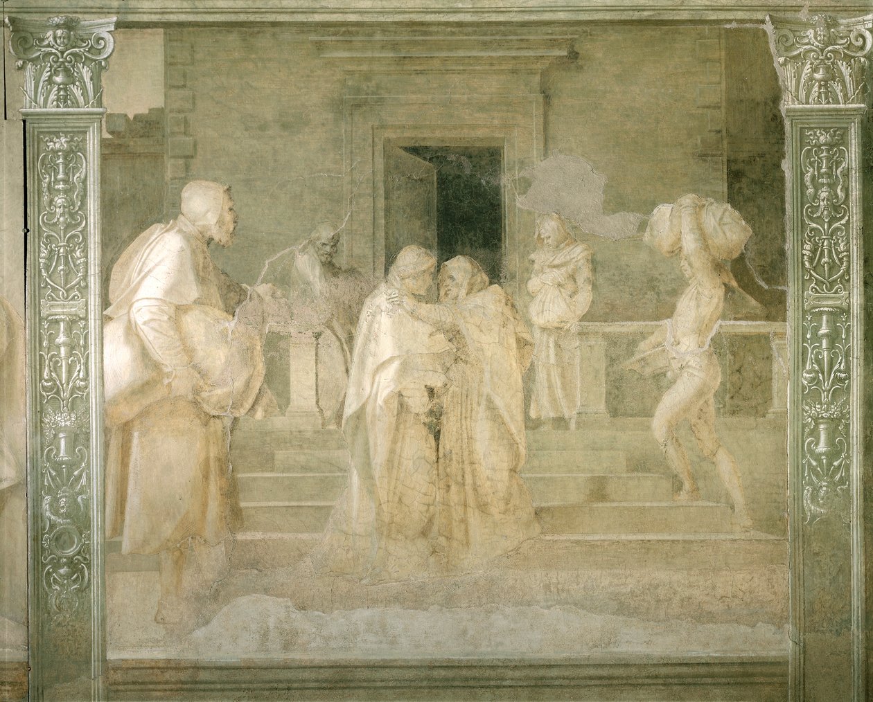 Szűz látogatása Erzsébetnél, részlet Andrea del Sarto (1486-1530) Szűz történeteiből, monokróm freskó, Scalzo kolostor, Firenze alkotó: Andrea del Sarto