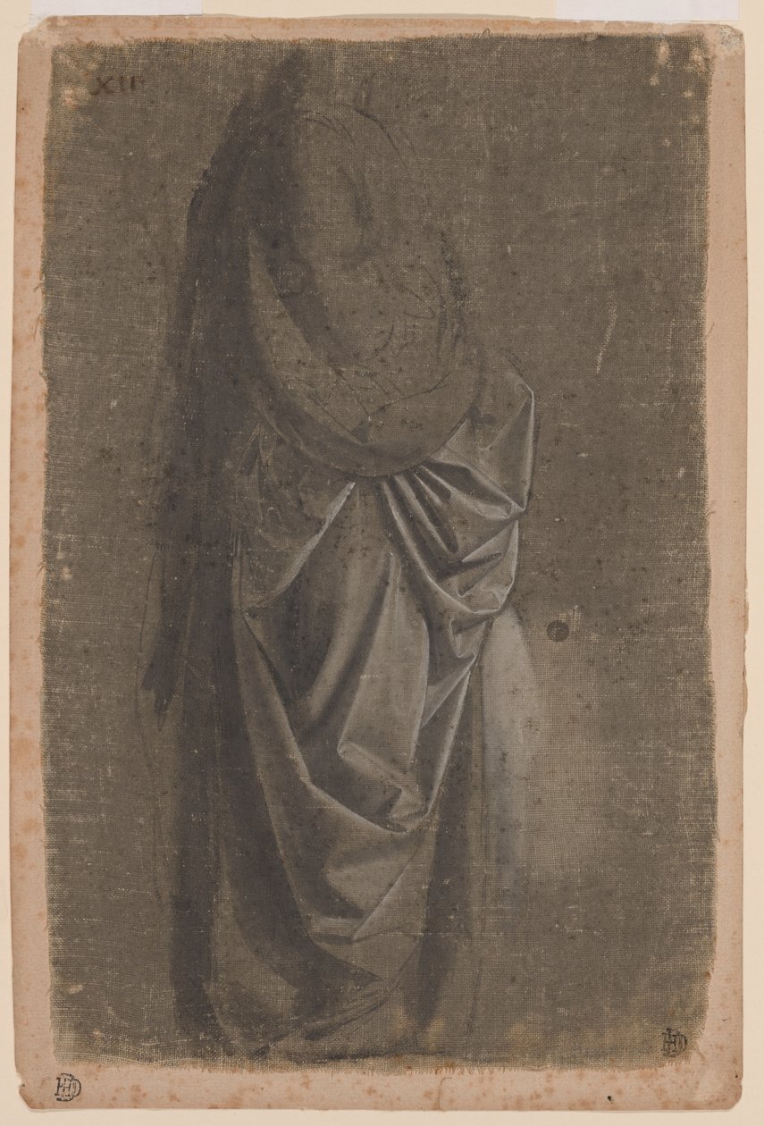 Drapéria-tanulmány egy jobbra néző, álló alakról, profilban alkotó: Andrea del Verrocchio