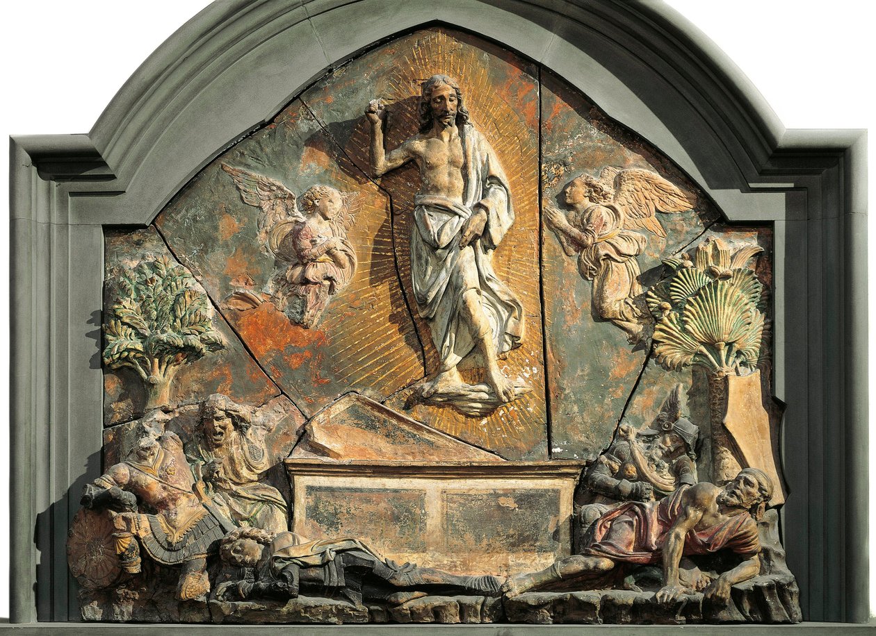 Krisztus feltámadása (Az alvó katonát Laurent de Mediciként (Csodálatos Lorenzo) ábrázolja Andrea del Verrocchio (1437-1488) polikróm terrakotta domborműve, 15. századi Museo Nazionale del Bargello Firenze alkotó: Andrea del Verrocchio