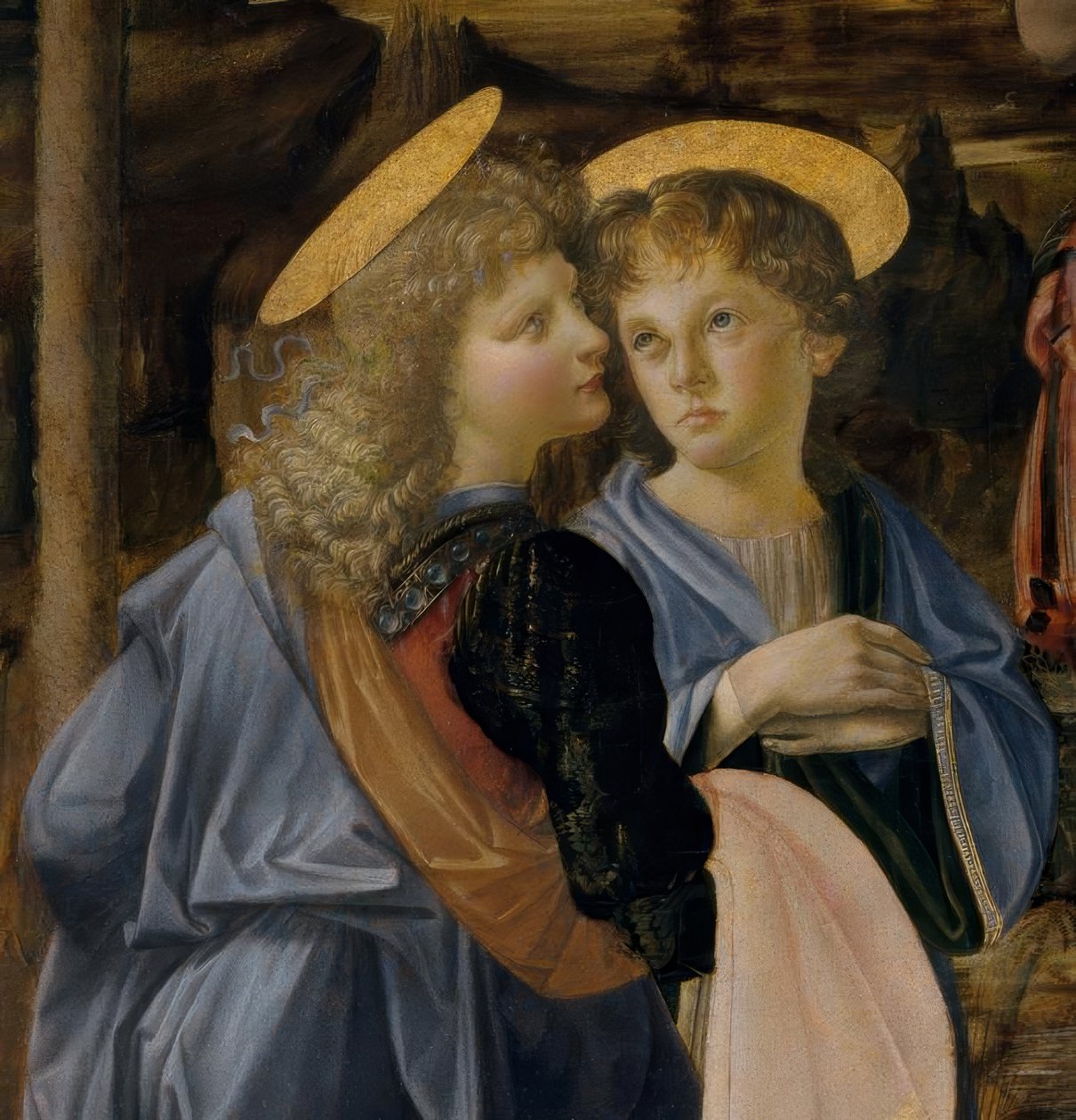 Verrocchio és. Leonardo, angyal Krisztus keresztségéből alkotó: Andrea del Verrocchio