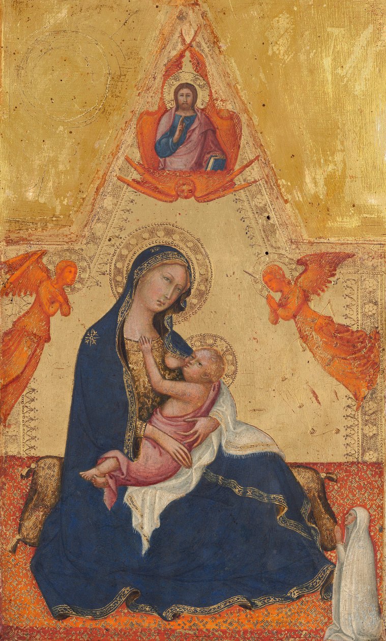 Az alázatosság Madonnája, Az áldó Krisztus, két angyal és egy adományozó [előlap] alkotó: Andrea di Bartolo