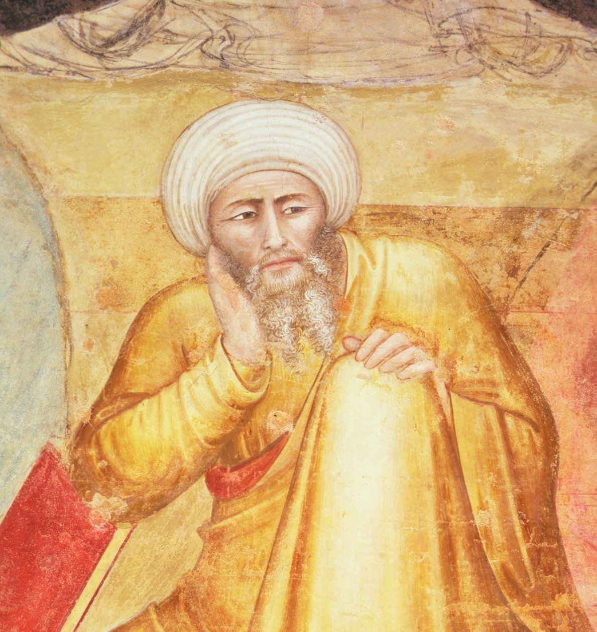 Aquinói Szent Tamás diadala, a trón alatti alak részlete, a Spanyol kápolnából, 1365 körül (freskó) alkotó: Andrea di Bonaiuto (fl.1343 77)