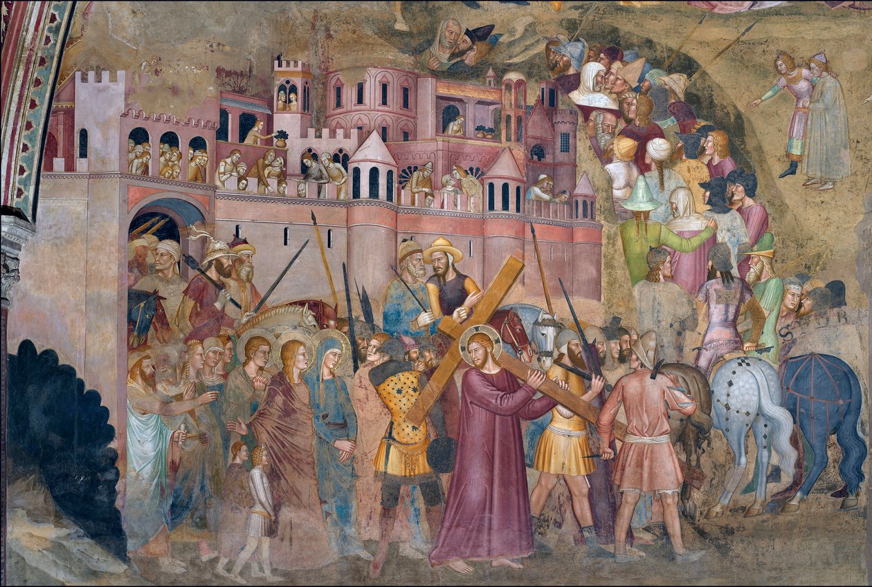 Krisztus a keresztet hordozó Krisztus - Krisztus a keresztet hordozó - Freskó a spanyol kápolnából, Andrea di Bonaiuto alkotó: Andrea di Bonaiuto (fl.1343 77)