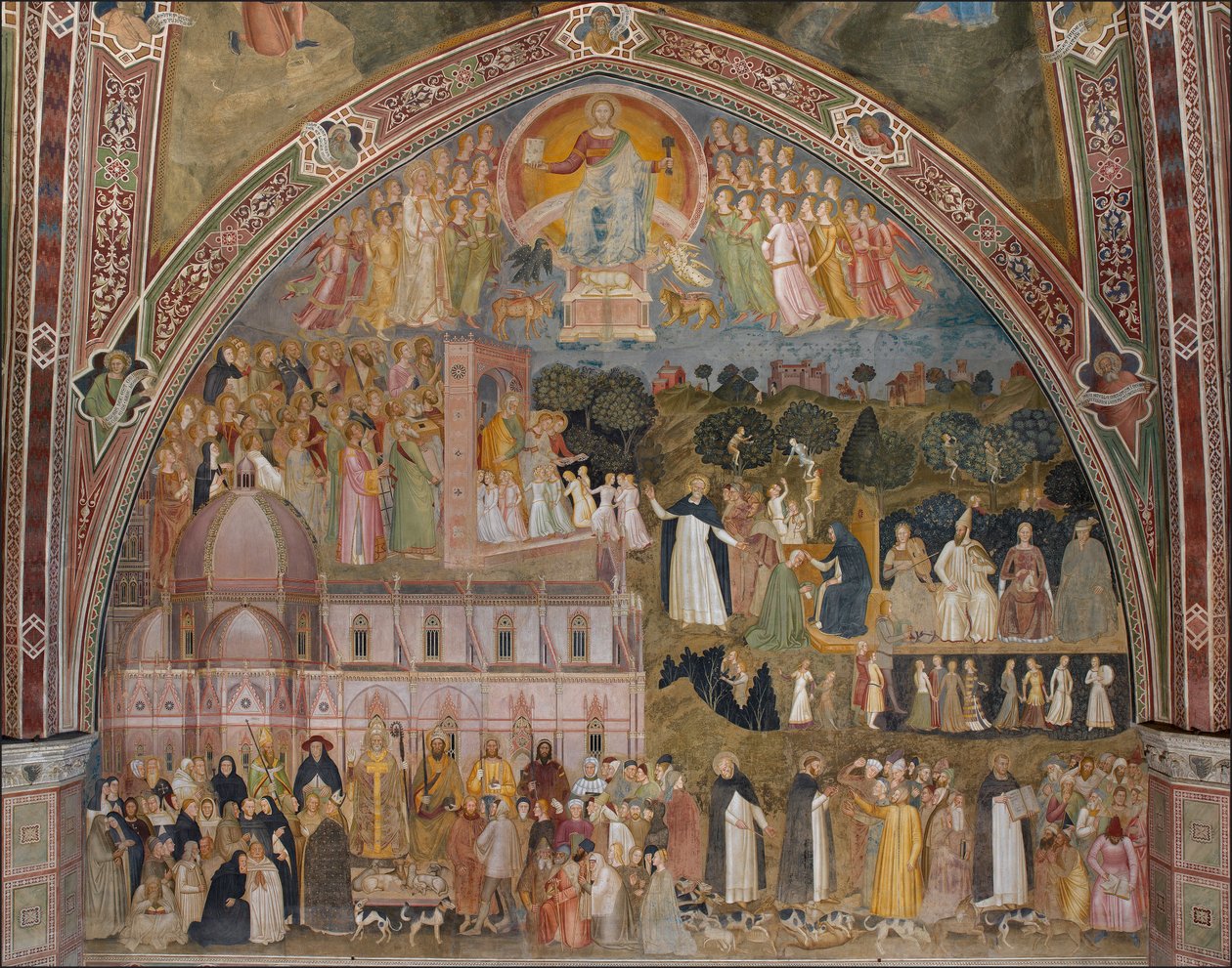Via Veritatis, a harcos és diadalmas templom (Le chemin de verite, a harcos Eglise et triomphante) - Andrea di Bonaiuto Cappellone degli Spagnoli freskója alkotó: Andrea di Bonaiuto (fl.1343 77)