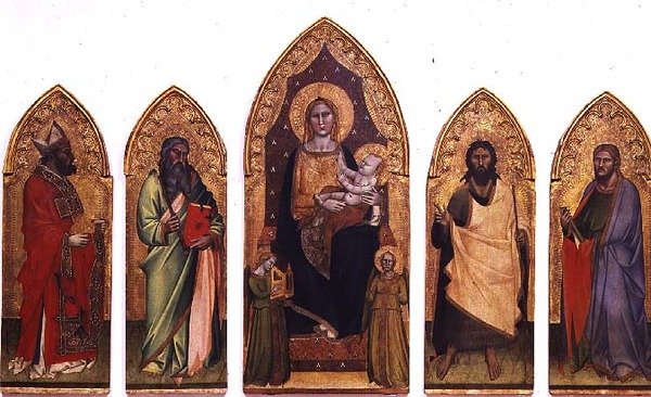 Madonna és a gyermek szentekkel (tempera a panelen) alkotó: Andrea di Cione Orcagna