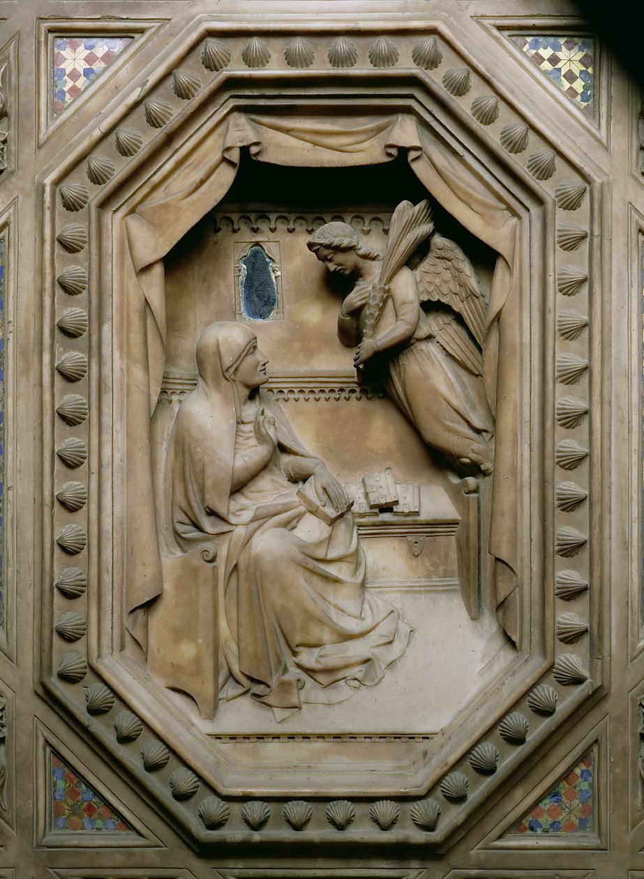 Tabernákulum, a Szűz Angyali üdvözletének részlete, 1359-es kő alkotó: Andrea di Cione Orcagna