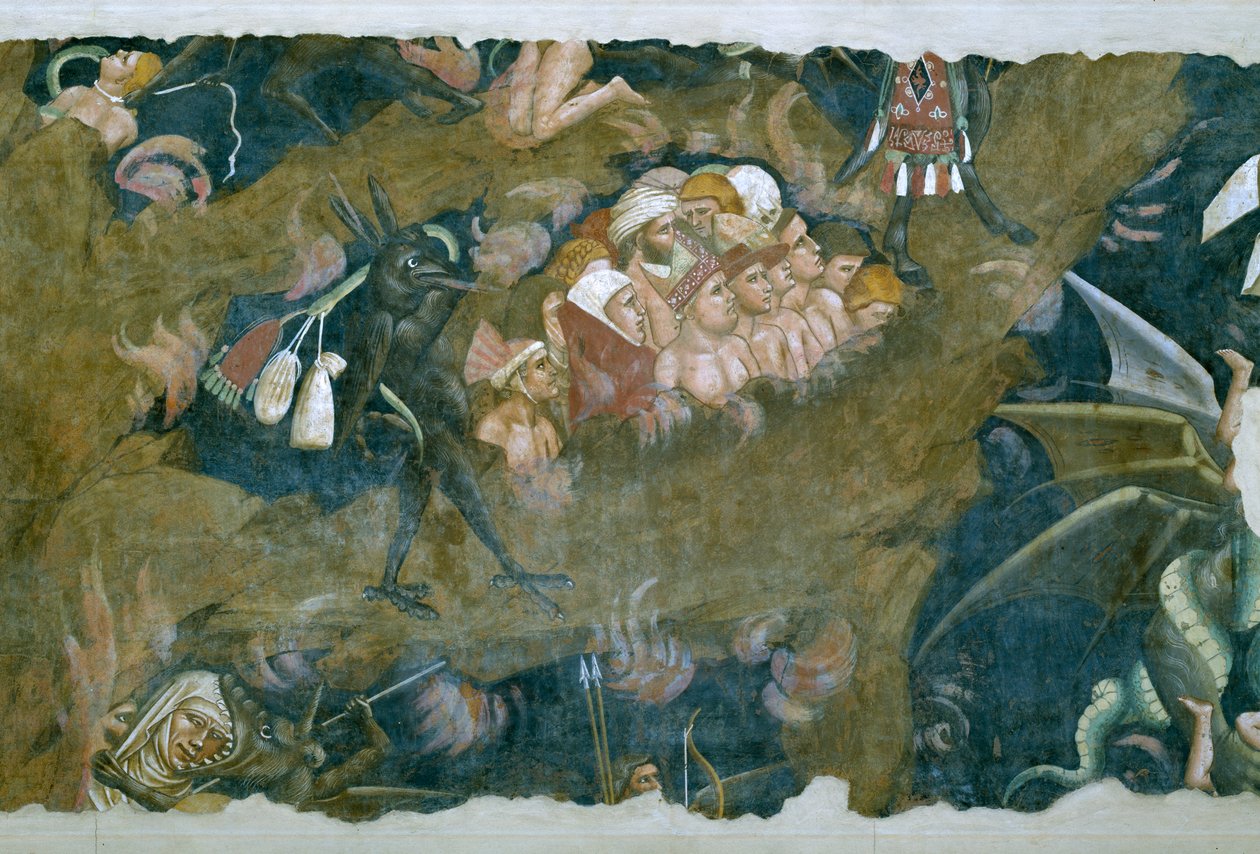 A halál diadala, részlet az elkárhozottakról a pokol vermében, 1348-as freskó alkotó: Andrea di Cione Orcagna
