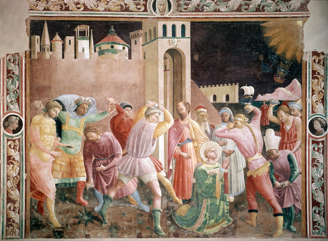Szent István freskó megkövezése Andrea di Giusto által (aktív 1424-1450 körül) 1430-1450 Prato székesegyház, Assunta Prato kápolna Olaszország alkotó: Andrea di Giusto Manzini