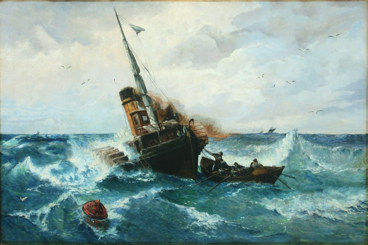 Evező gőzös viharos tengereken alkotó: Andreas Achenbach
