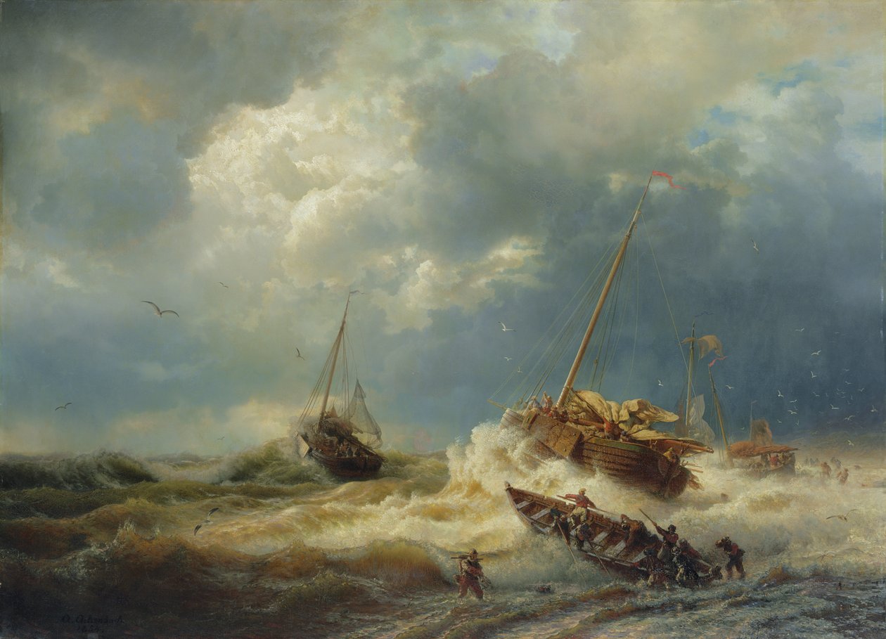 Hajók viharban a holland parton, 1854 alkotó: Andreas Achenbach