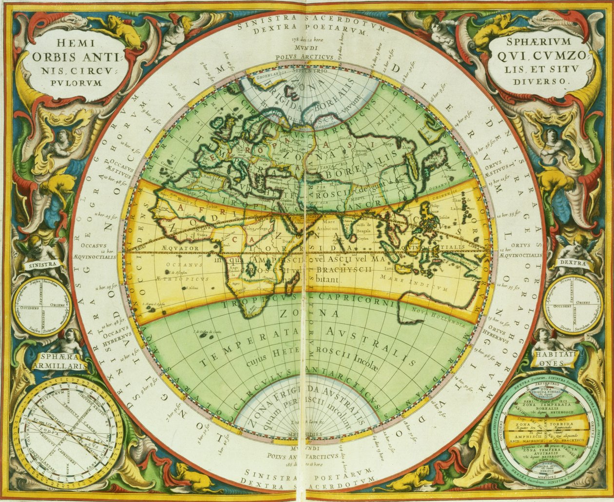 A világ ősi féltekéi, 94. tábla a „Az égi atlasz, avagy a világegyetem harmóniája” (Atlas coelestis seu harmonia macrocosmica) kocsmából. Joannes Janssonius, Amszterdam, 1660-1 (engrav alkotó: Andreas Cellarius