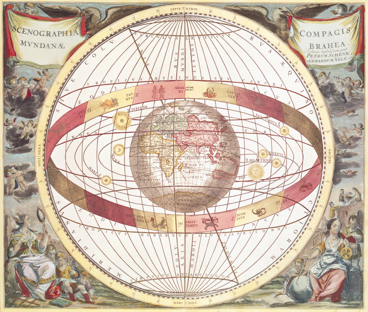 Síkgömb, az „Atlas Coelestis”-ből, Pieter Schenk (1660-1719) és Gerard Valk (1651-1726) metszet (színes metszet) alkotó: Andreas Cellarius