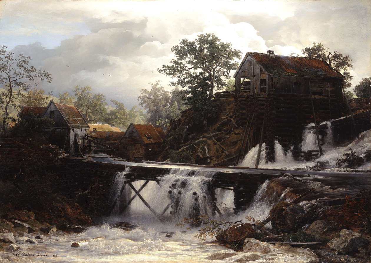 Fűrészmalom Westfáliában alkotó: Andreas Achenbach