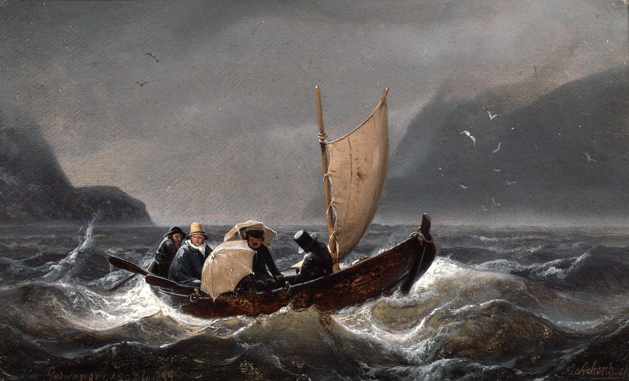 Művészek viharos időben Sognefjordenben alkotó: Andreas Achenbach