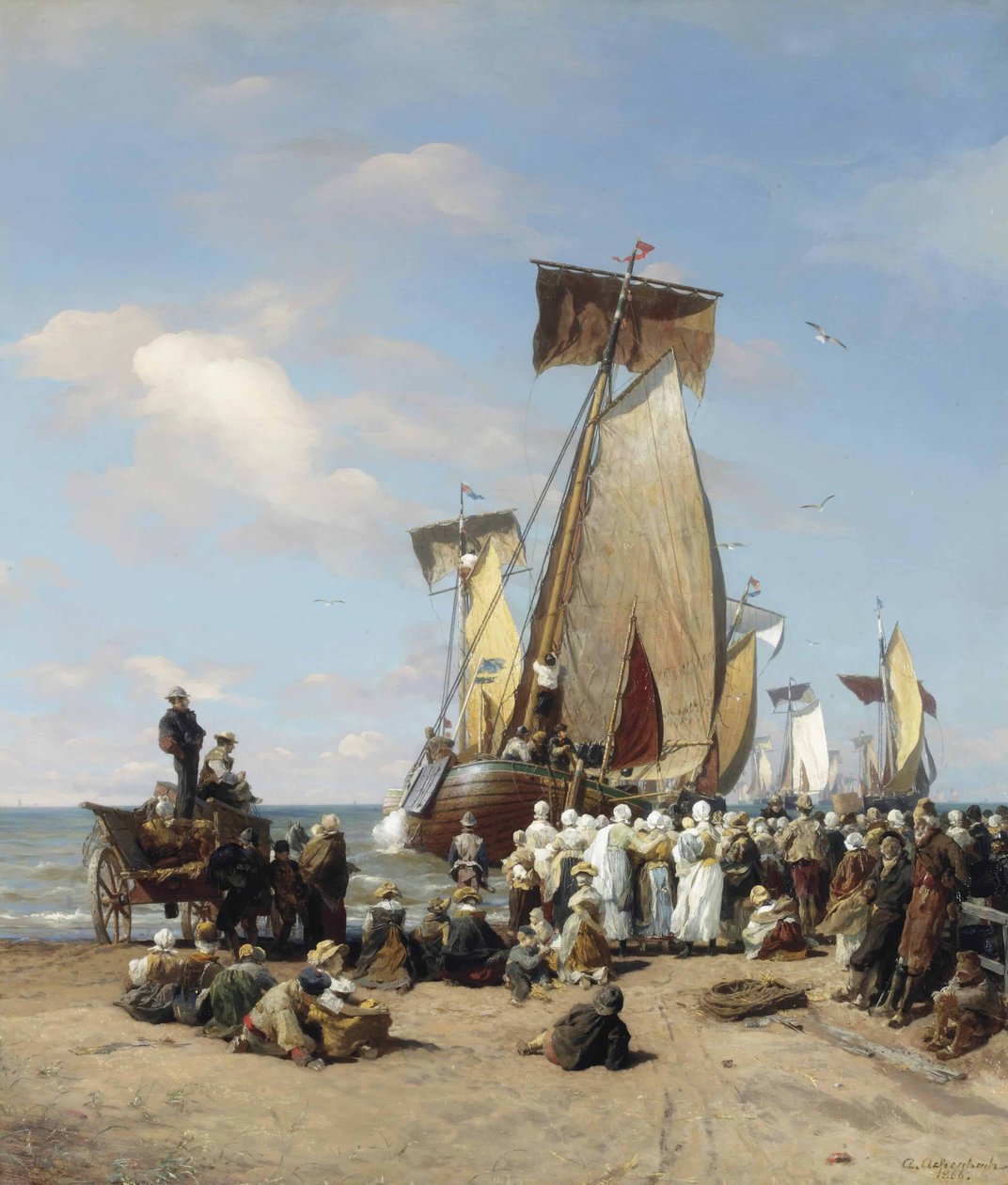 Német: Ausfahrt der Heringsflotte Búcsú a flottától alkotó: Andreas Achenbach