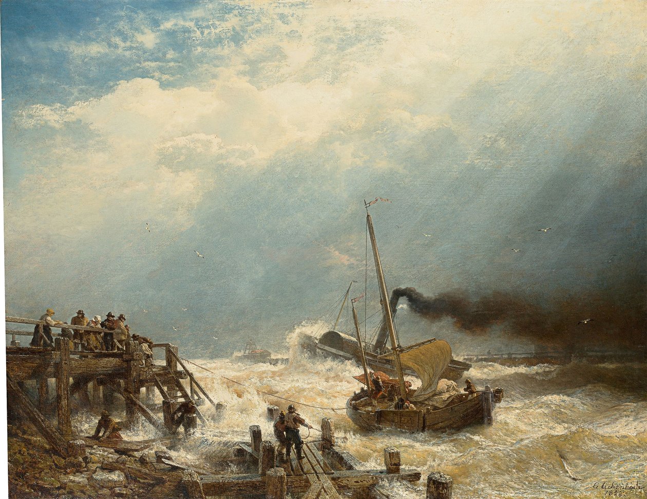 Németül: Ostende kikötője. 1858 Ostende kikötője alkotó: Andreas Achenbach