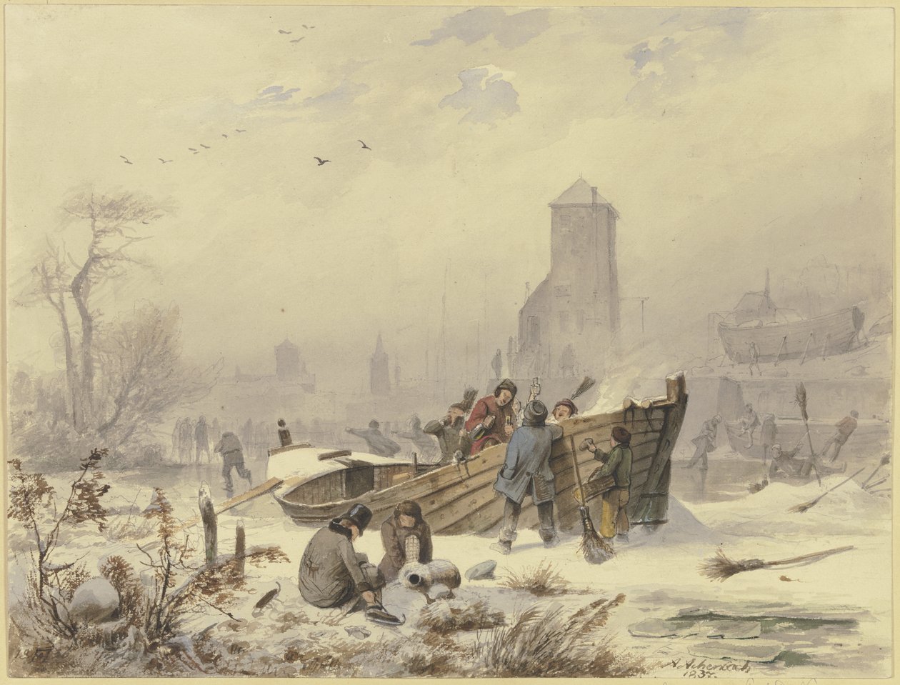 Hajós egy befagyott hajó mellett alkotó: Andreas Achenbach