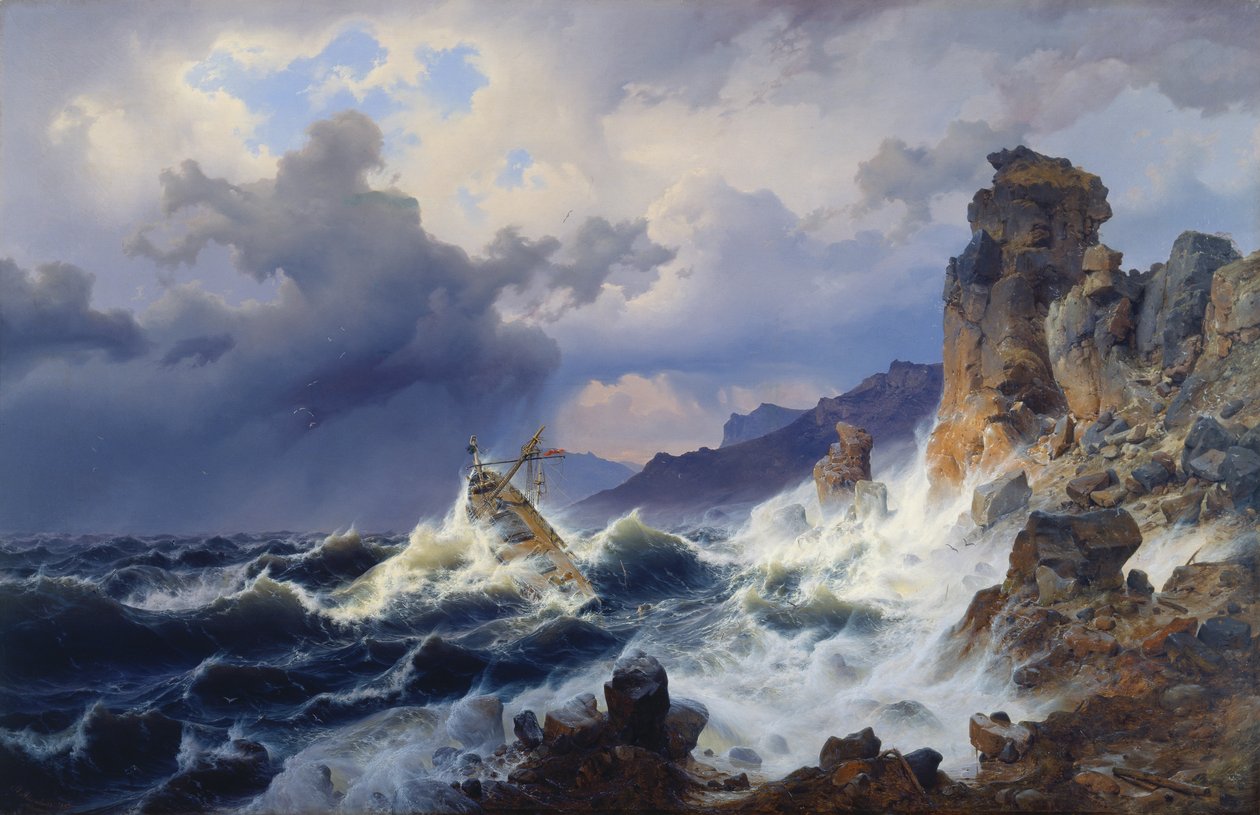 Vihar a tengeren a norvég partoknál alkotó: Andreas Achenbach