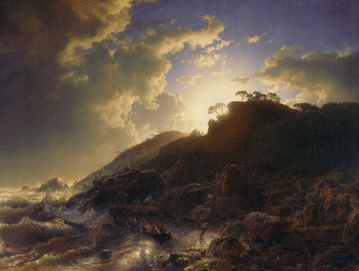 Naplemente egy vihar után Szicília partján, 1853. alkotó: Andreas Achenbach