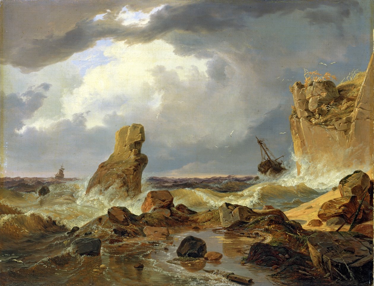 Szörfözés a sziklás parton alkotó: Andreas Achenbach